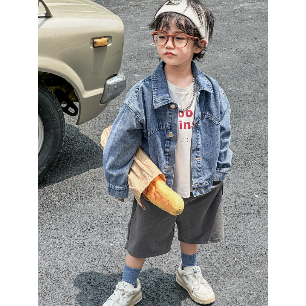 Áo Khoác Jeans Bé Trai Gái, Chất Jeans Dày Dặn Đứng Form, Hàng Quảng Châu Cao Cấp, Style Hàn Quốc Cho Bé 12kg - 28kg