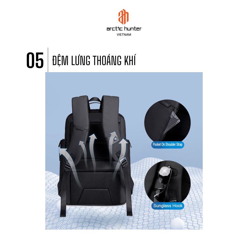 Balo laptop Arctic Hunter B00554 chống thấm nước 15.6 inch sức chứa lớn, đa năng, phù hợp đi làm đi học đi chơi