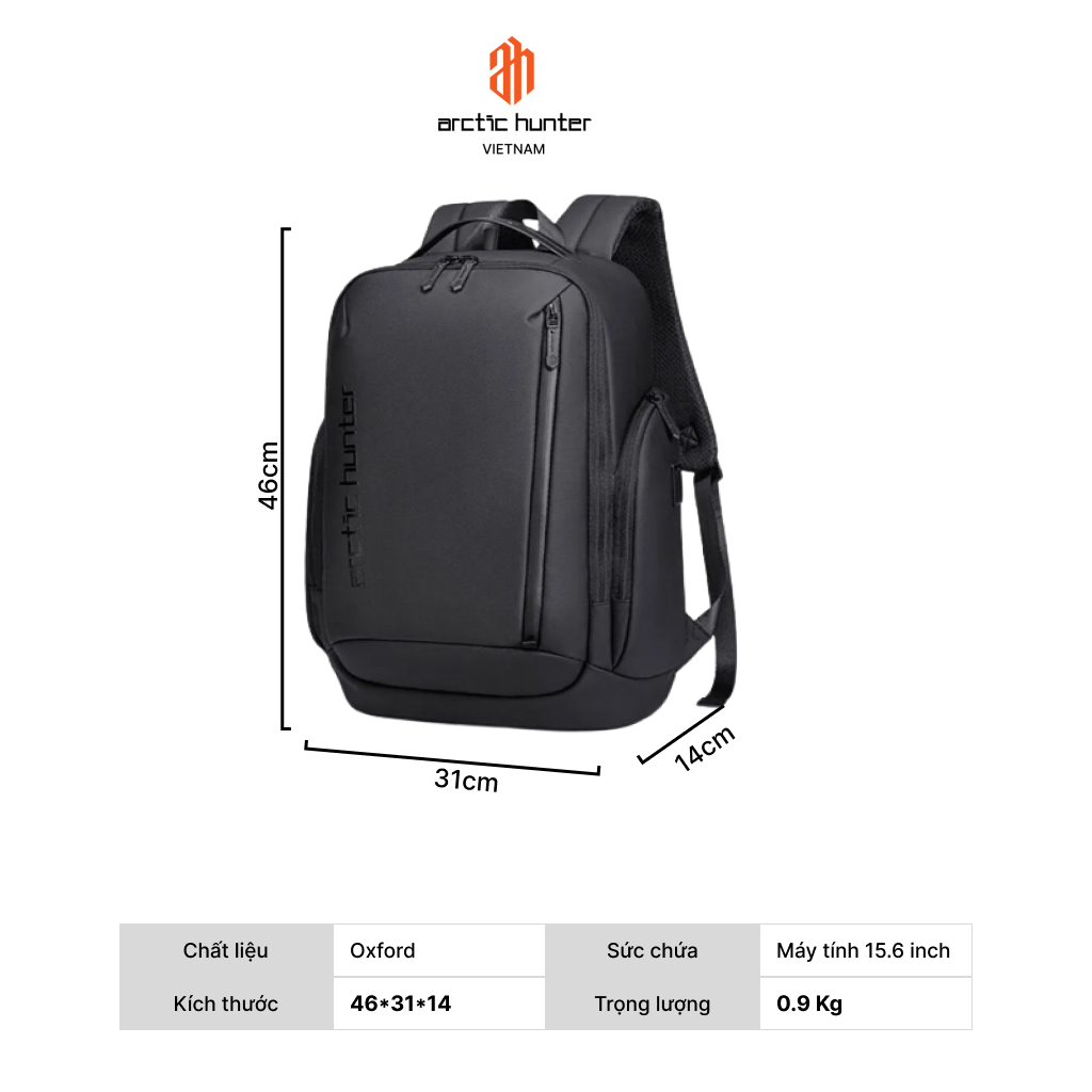 Balo laptop Arctic Hunter B00554 chống thấm nước 15.6 inch sức chứa lớn, đa năng, phù hợp đi làm đi học đi chơi