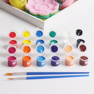 Vỉ 12 Hộp Màu ACRYLIC An Toàn Cho Bé Tập Tô Trên Các Chất Liệu Gỗ, Tượng, Giấy, Vải (Kèm 2 cọ tô màu)