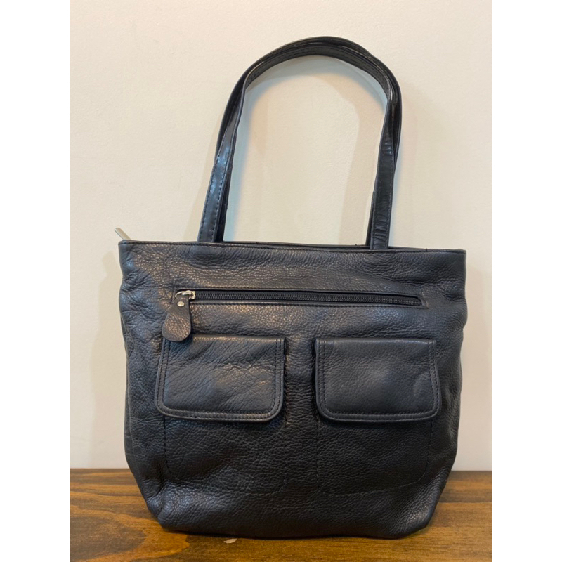 Túi tote da thật vintage si hiệu Giani Bernini màu đen - secondhand