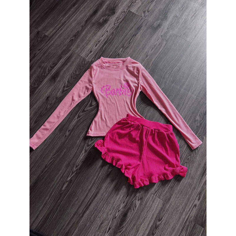Set Đùi Barbie Set Áo Thun Tay Dài Quần Đùi Thun Gân - Thời Trang Nữ Giá Rẻ