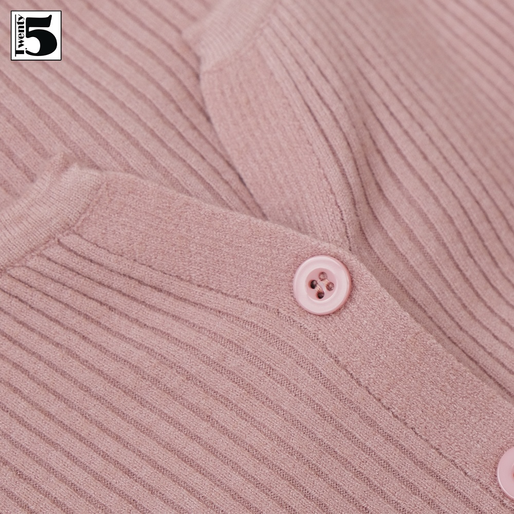 Áo len nữ Twentyfive cài cúc dáng ôm vừa vải mềm gân dọc dây rút nhún sườn 5051