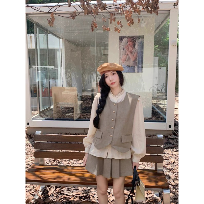 Set Áo Ghile Chân Váy Xếp Li