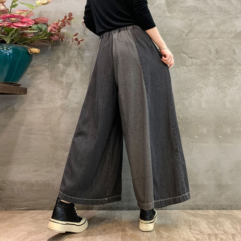Quần baggy denim KAMAKA lưng thun ống rộng thêu hoa lá đối xứng - NU9278