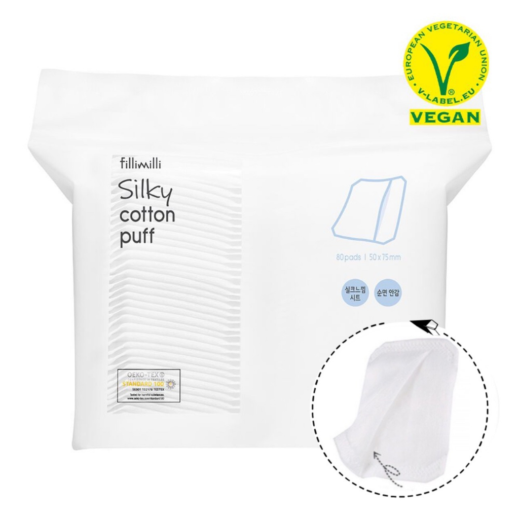 Bông tẩy trang cotton tinh khiết thuần chay Fillimilli Pure Cotton Puff