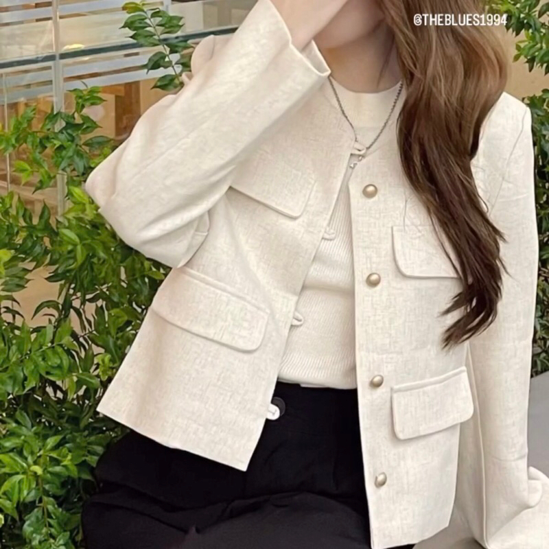 Áo Khoác TWEED Khô Basic Cúc Mạ Nhựa Trơn