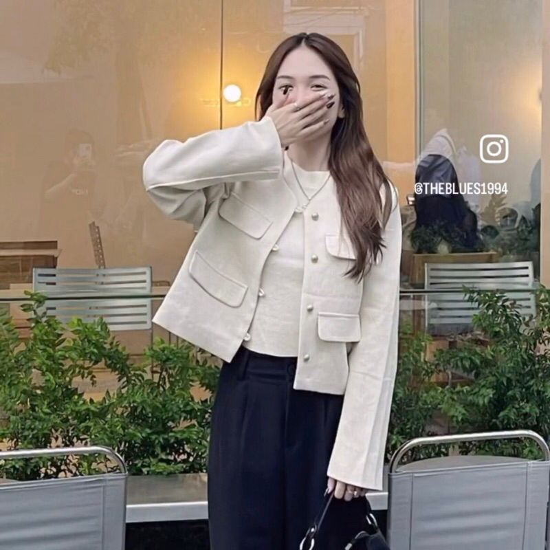 Áo Khoác TWEED Khô Basic Cúc Mạ Nhựa Trơn