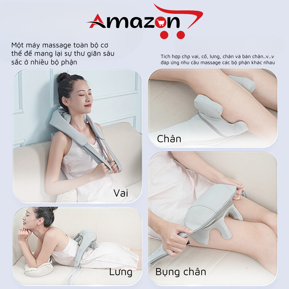 Máy Massage Cổ Vai Gáy Xoa Bóp Nhiệt Nóng Hồng Ngoại 6D, Đai Mát Xa Đa Năng, Giảm Đau Mỏi ..