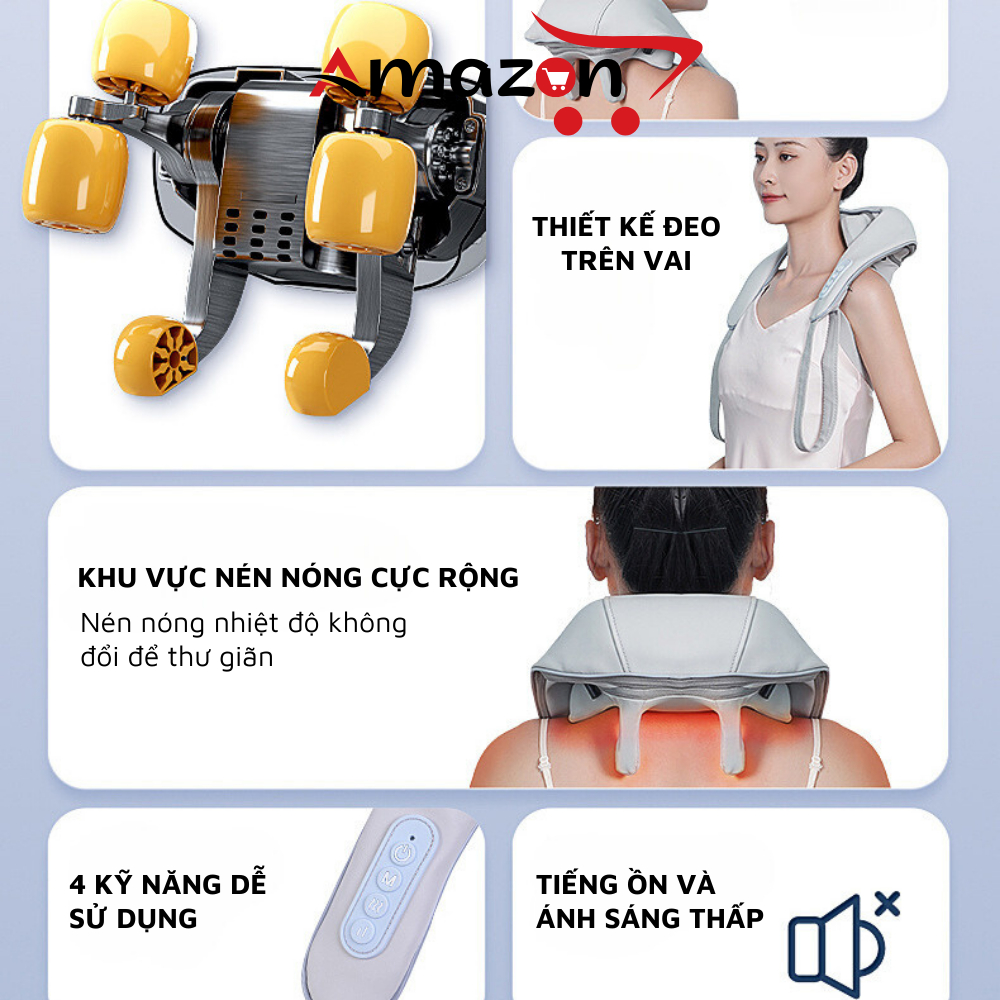 Máy Massage Cổ Vai Gáy Xoa Bóp Nhiệt Nóng Hồng Ngoại 6D, Đai Mát Xa Đa Năng, Giảm Đau Mỏi ..