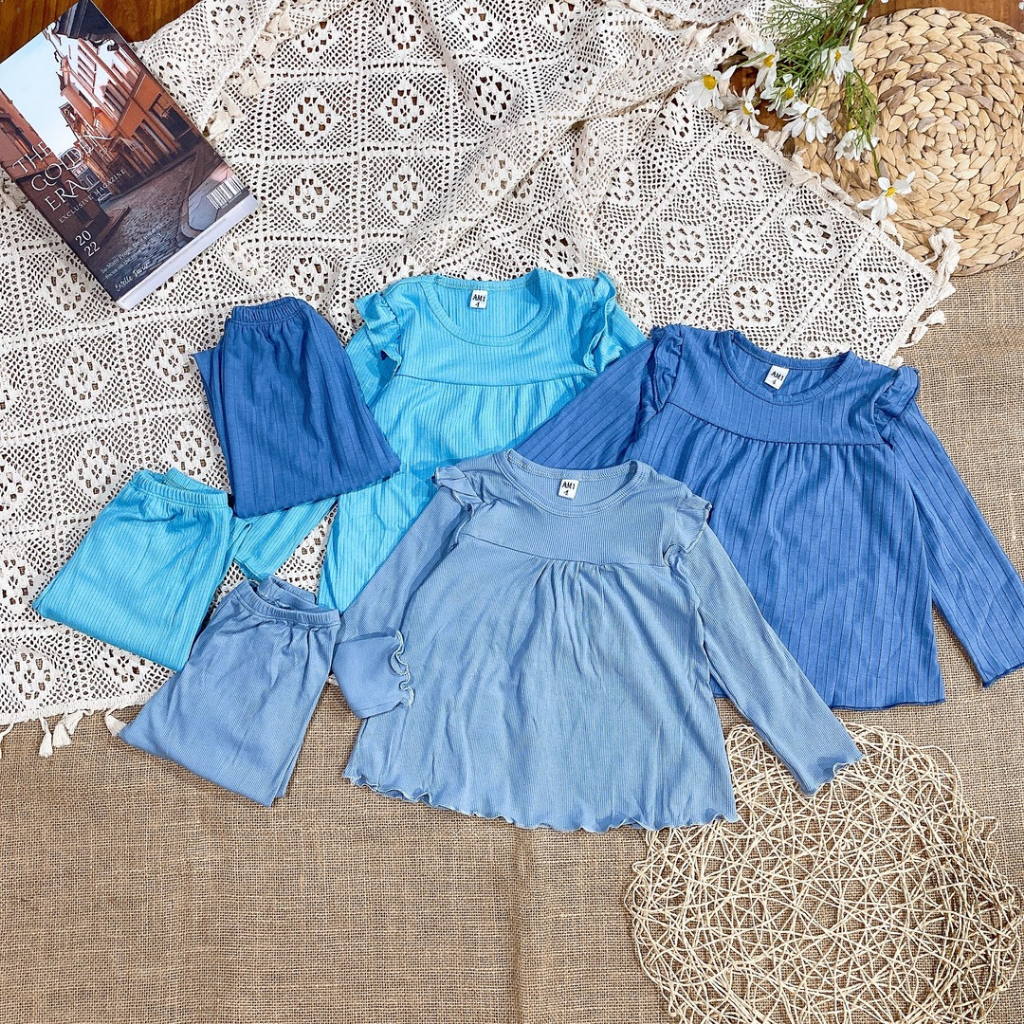 Đồ bộ quần áo dài tay cho bé gái chất len gân QATE771 TB81