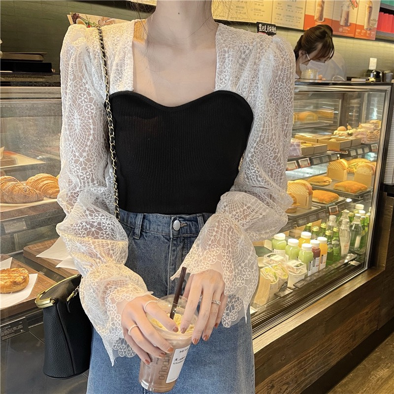 - Áo len tăm phối tay ren hàng Quảng Châu phong cách tiểu thư kèm ảnh thật