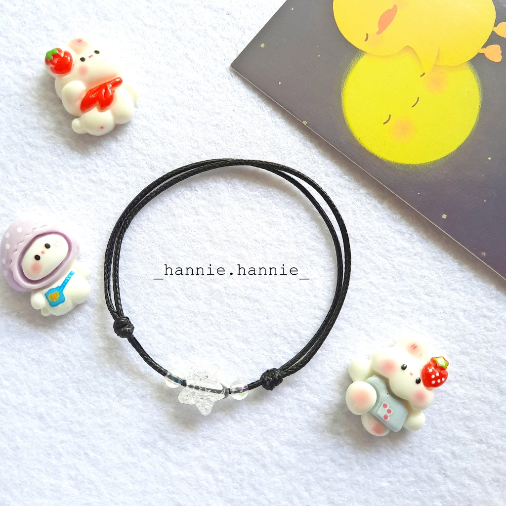 Vòng tay dây sáp đen kem 1mm ngôi sao trái tim khóa trượt đeo tay nam nữ