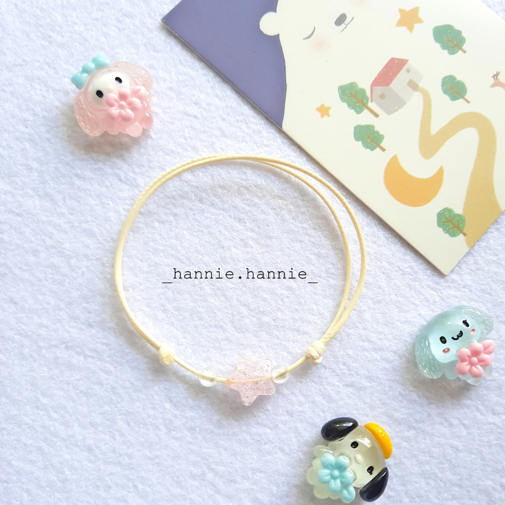 Vòng tay dây sáp đen kem 1mm ngôi sao trái tim khóa trượt đeo tay nam nữ