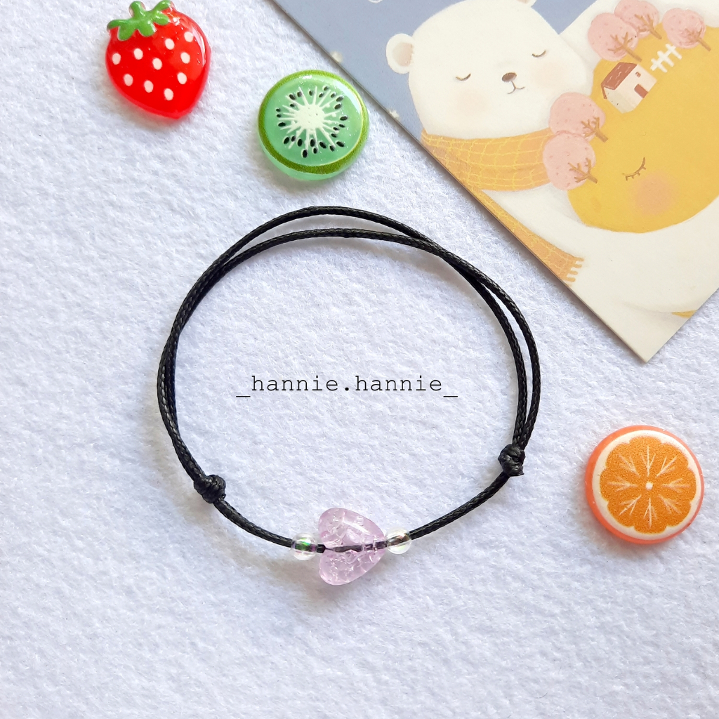 Vòng tay dây sáp đen kem 1mm ngôi sao trái tim khóa trượt đeo tay nam nữ