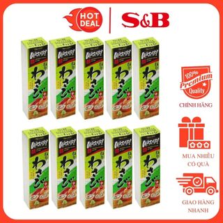 Lốc 10 Tuýp Mù Tạt Tươi Xanh S&B Wasabi Nội Địa Nhật 43G/Tuýp