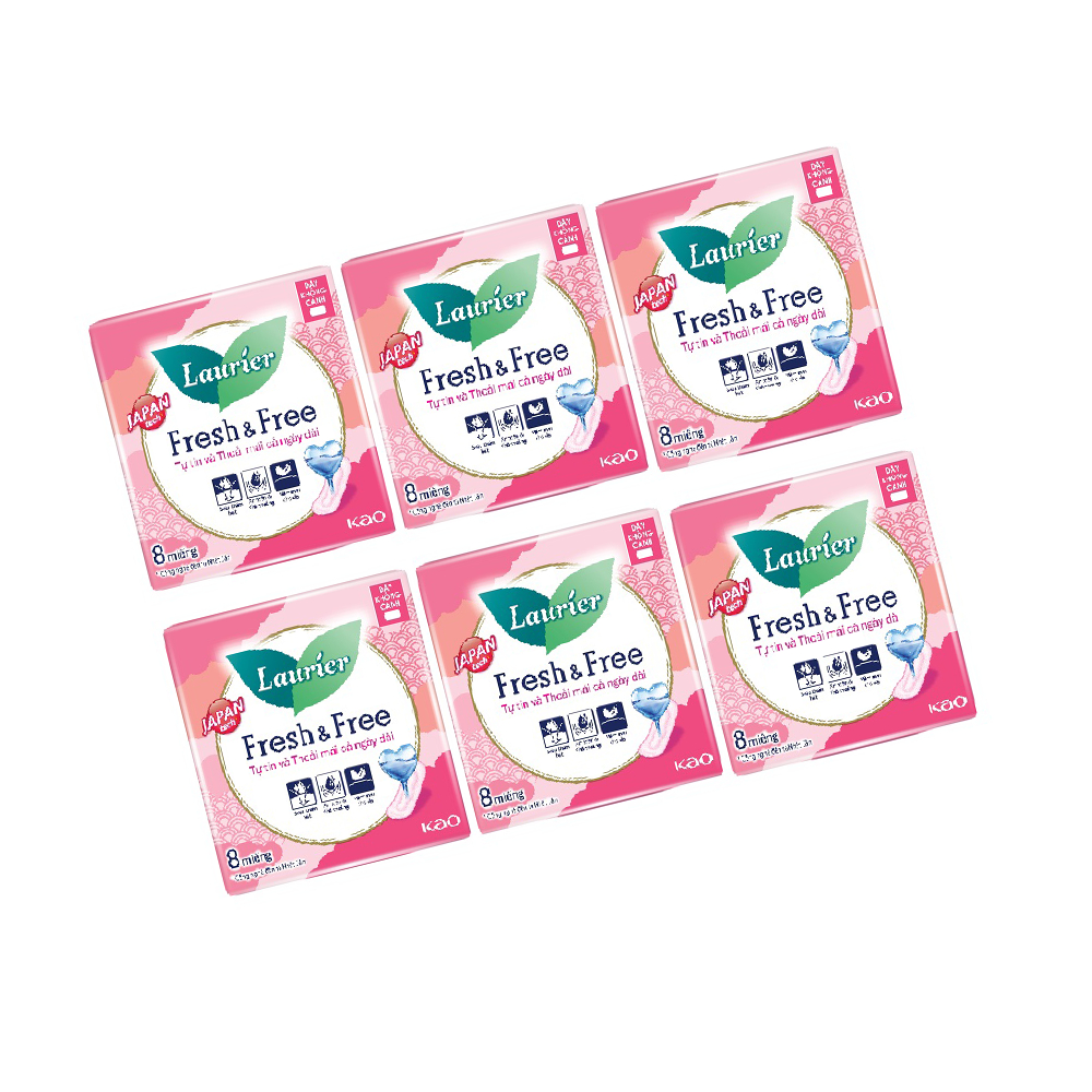 Combo 6 Laurier Fresh & Free Dày Không Cánh 8 Miếng
