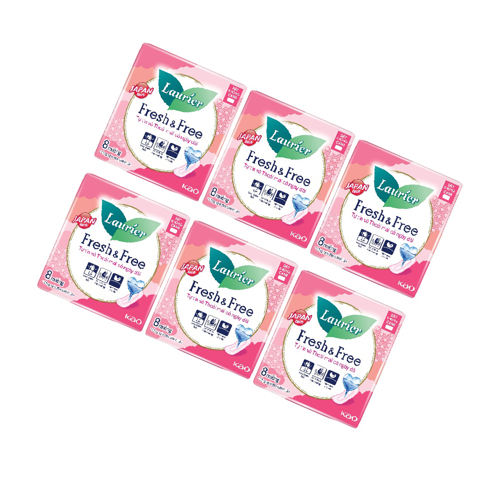 Combo 6 Laurier Fresh & Free Dày Không Cánh 8 Miếng