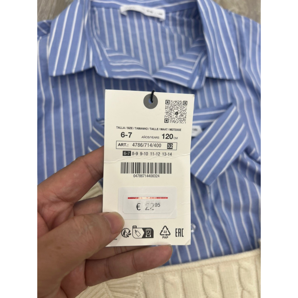 Set áo sơ mi bé gái kẻ xanh kèm gile len rời