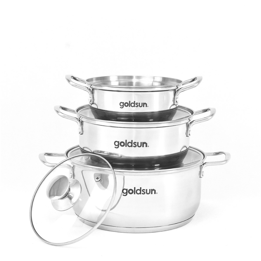 Bộ nồi inox 3 đáy Goldsun GPS1723 hàng chính hãng dùng mọi loại bếp - bảo hành 12 tháng