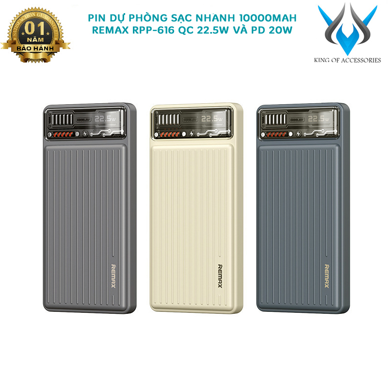 Pin dự phòng sạc nhanh Remax RPP-616 siêu mỏng 10000mAh - hỗ trợ QC22.5W và PD 20W  phụ kiện 1986