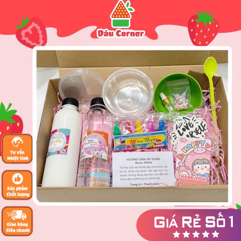 Bộ kit SLIME BASIC LỚN Dâu Corner tặng kèm hương + hướng dẫn – Slime an toàn