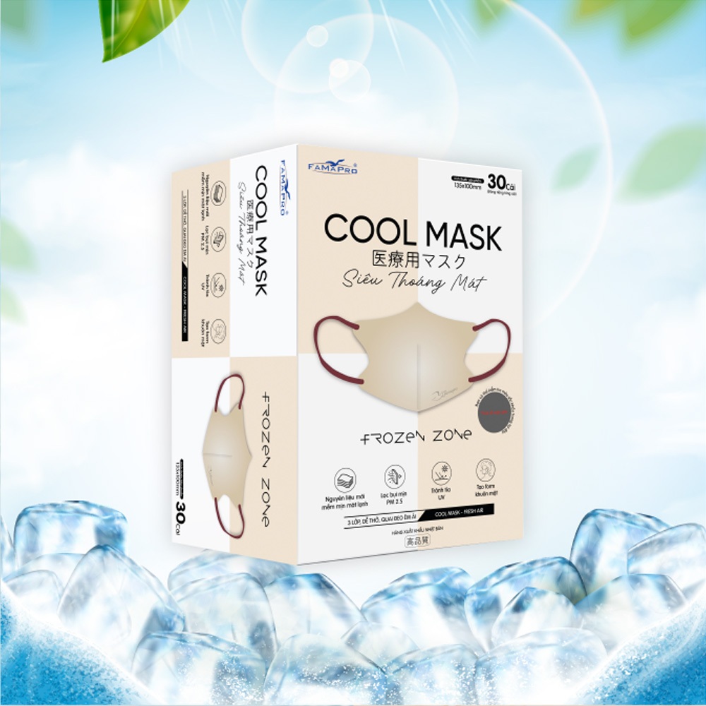 Khẩu trang kháng khuẩn cao cấp 3 lớp Cool Mask Famapro hộp 30 chiếc đóng riêng từng túi