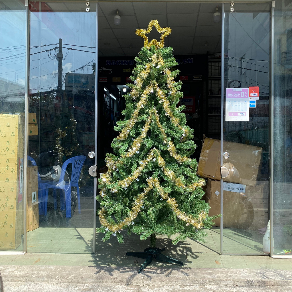 Hỏa tốc HCM Cây thông noel 2M 3M 4M XANH TRƠN tặng ngôi sao và dây kim tuyến hàng việt nam decor trang trí giáng sinh