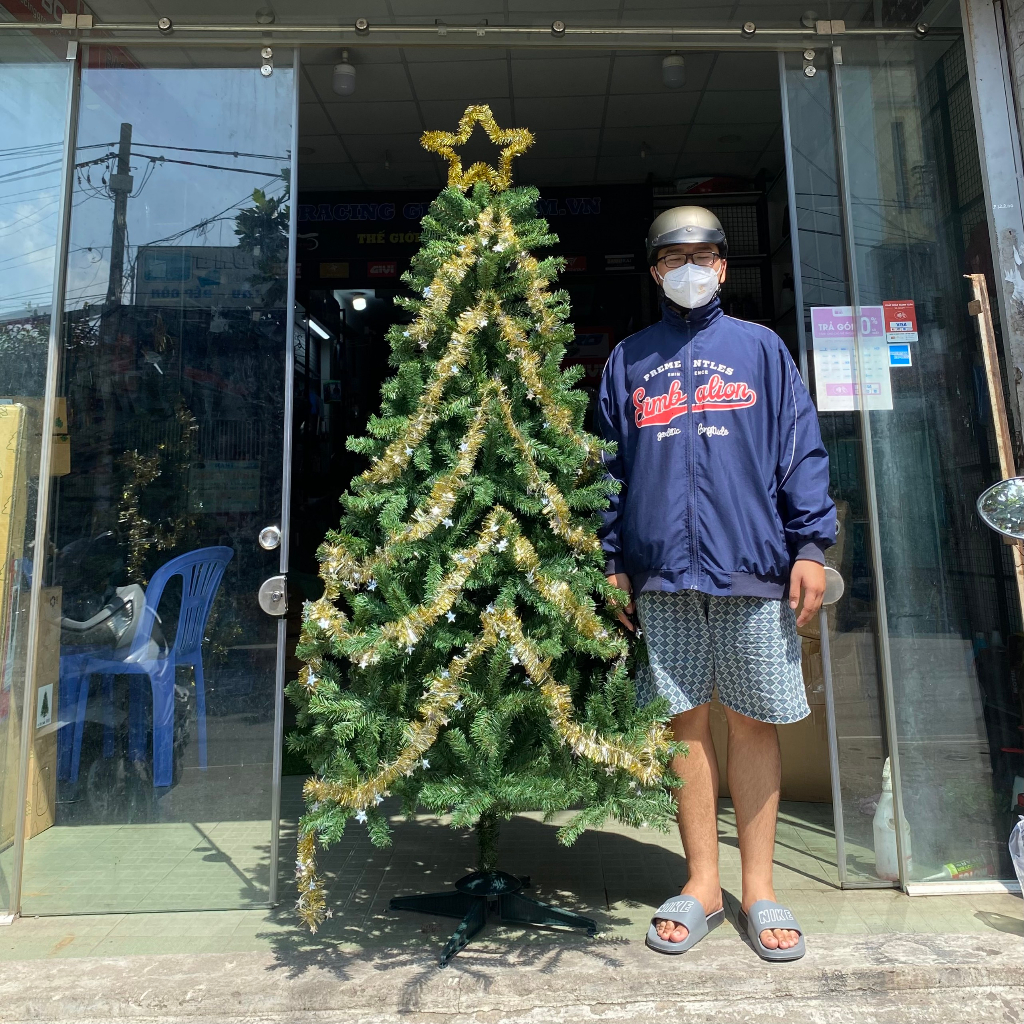 Hỏa tốc HCM Cây thông noel 2M 3M 4M XANH TRƠN tặng ngôi sao và dây kim tuyến hàng việt nam decor trang trí giáng sinh