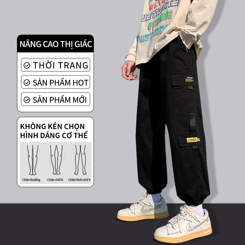 Quần túi hộp nam mùa hè.quần ống rộng thể thao dài unisex quần jogger Nam Thoáng khí và thoải mái cargo pants