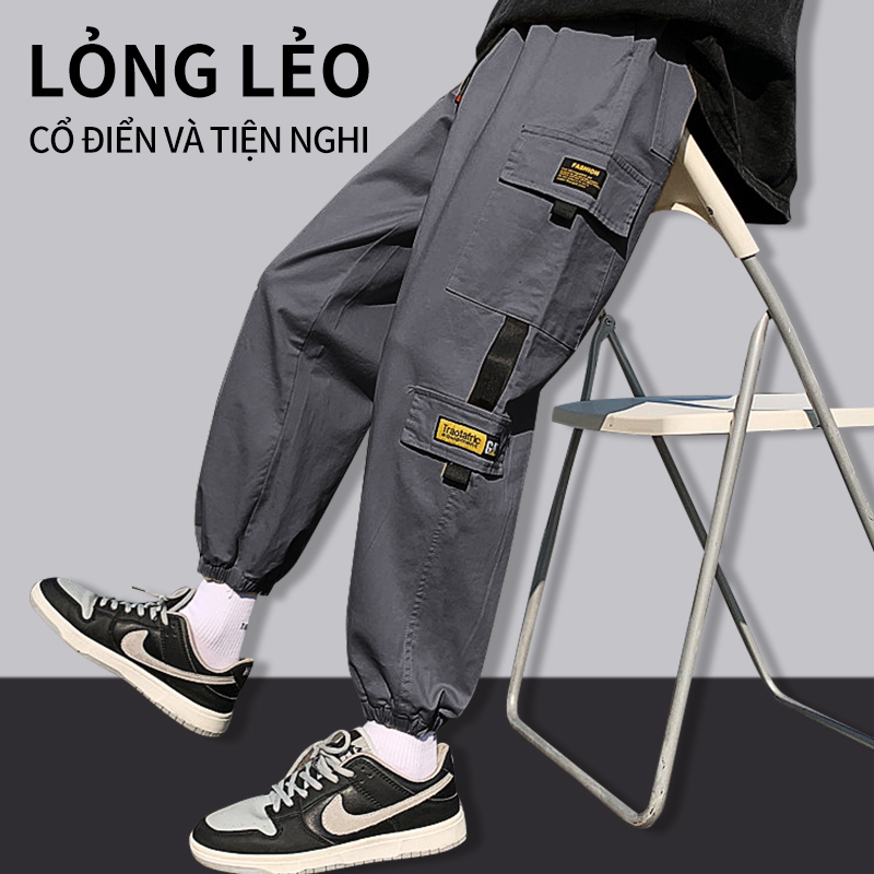 Quần túi hộp nam mùa hè.quần ống rộng thể thao dài unisex quần jogger Nam Thoáng khí và thoải mái cargo pants