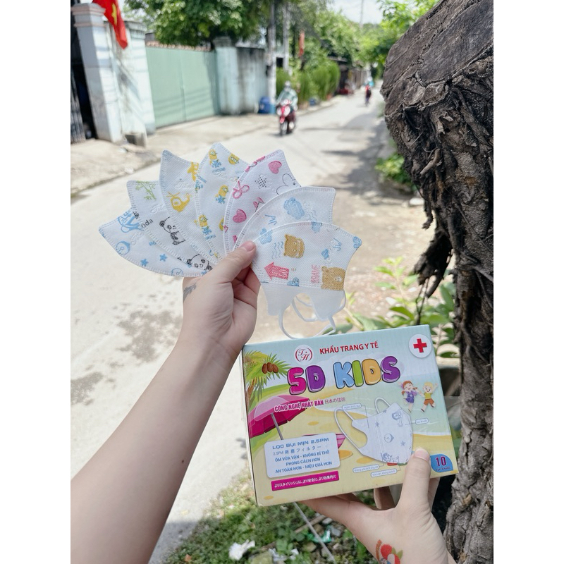 Khẩu trang 5d bé Duy Quân , khẩu trang y tế bé in hình hoa tiết ,khẩu trang bé từ 1-6 tuổi