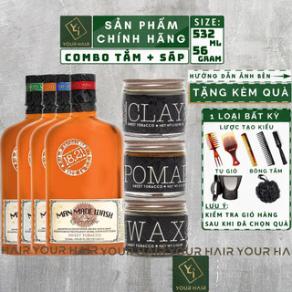 COMBO Sáp tạo kiểu tóc và Sữa TẮM GỘI XẢ 3 trong 1 | 18.21 Man Made Clay Wax - 56g | Wash 500ml