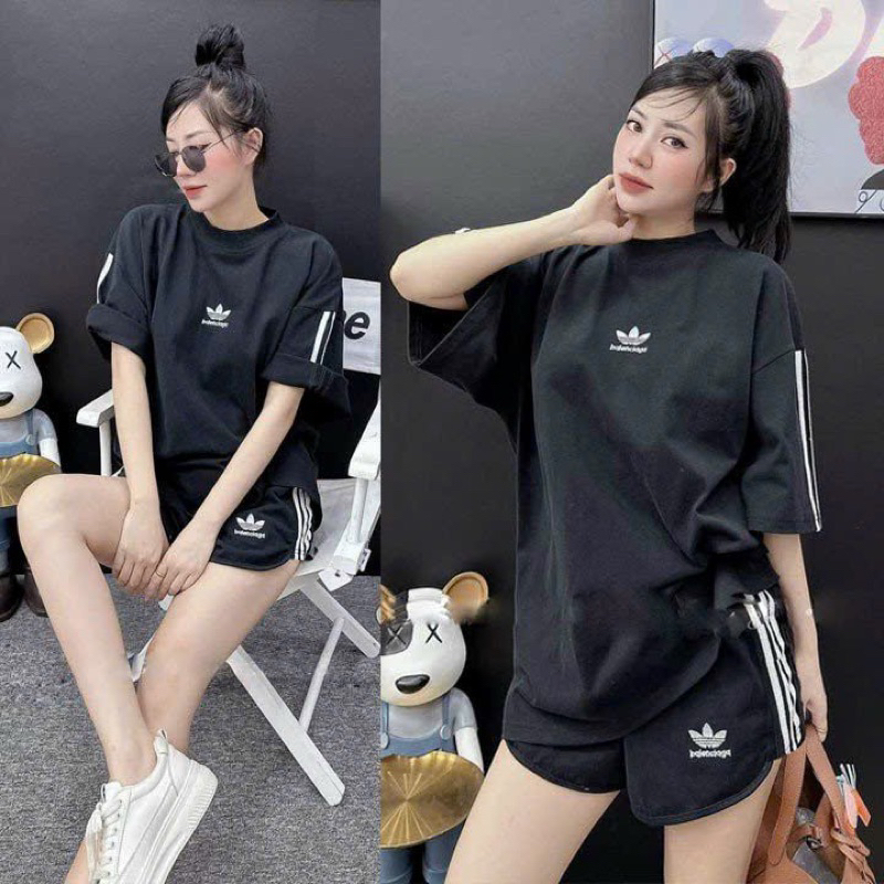 SÉT SHORT NỮ THUN COTTN ÁO PHOM RỘNG THÊU CHỮ