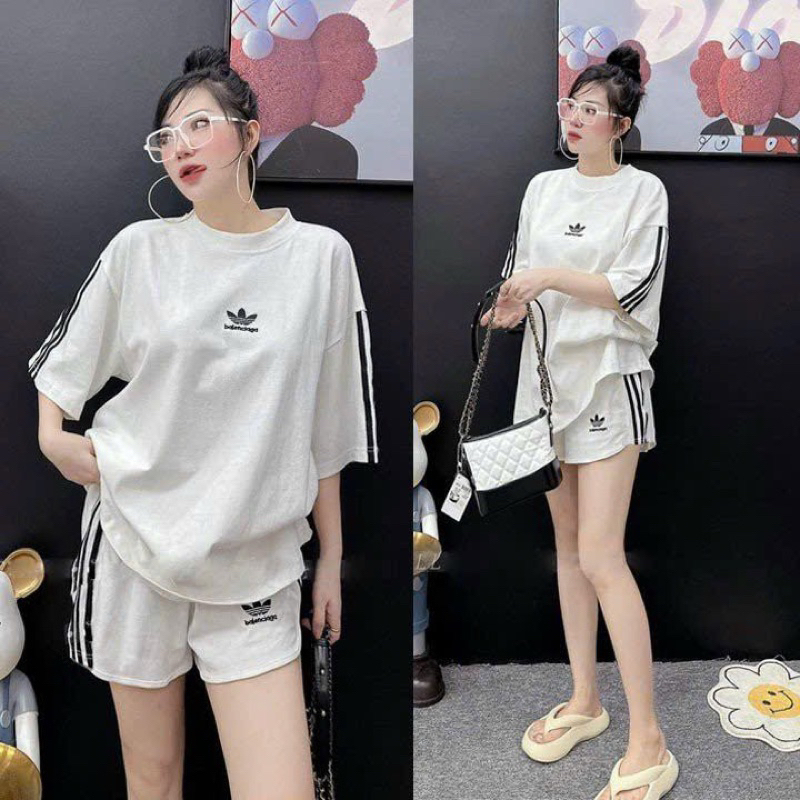 SÉT SHORT NỮ THUN COTTN ÁO PHOM RỘNG THÊU CHỮ