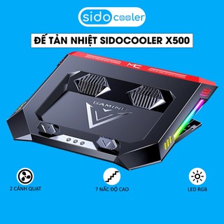 Đế tản nhiệt laptop gaming SIDOCOOLER X500 quạt kép làm mát nhanh LED RGB điều chỉnh độ cao 7 mức tương thích 18 inch