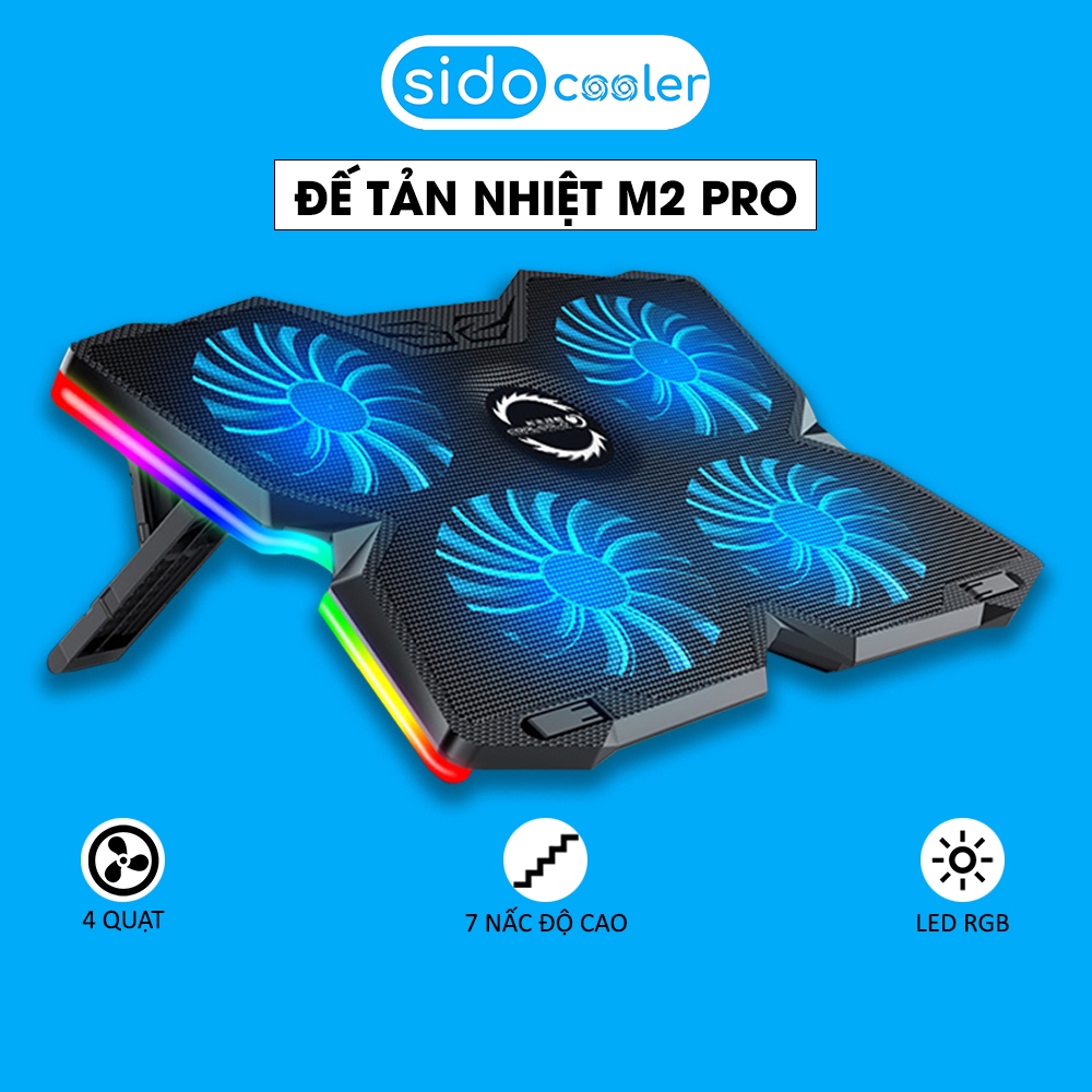 Đế tản nhiệt laptop gaming SIDOCOOLER ICE M2PRO 4 quạt giá đỡ latop LED RGB 7 mức độ cao giúp làm mát nhanh