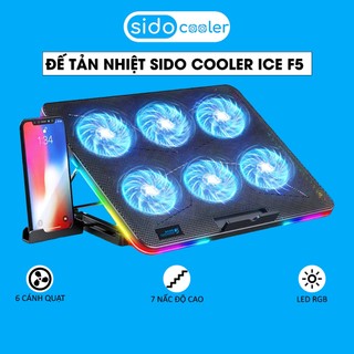 Đế tản nhiệt laptop gaming SIDOCOOLER ICE F5 có 6 quạt giá đỡ laptop đèn led rgb chỉnh tốc độ gió làm mát nhanh chống ồn