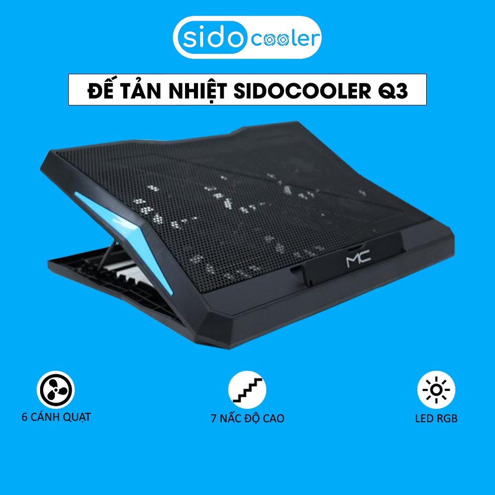 Đế tản nhiệt laptop SIDOCOOLER Q3 6 cánh quạt làm mát máy tính cực nhanh tránh gù lưng cho gaming văn phòng game thủ