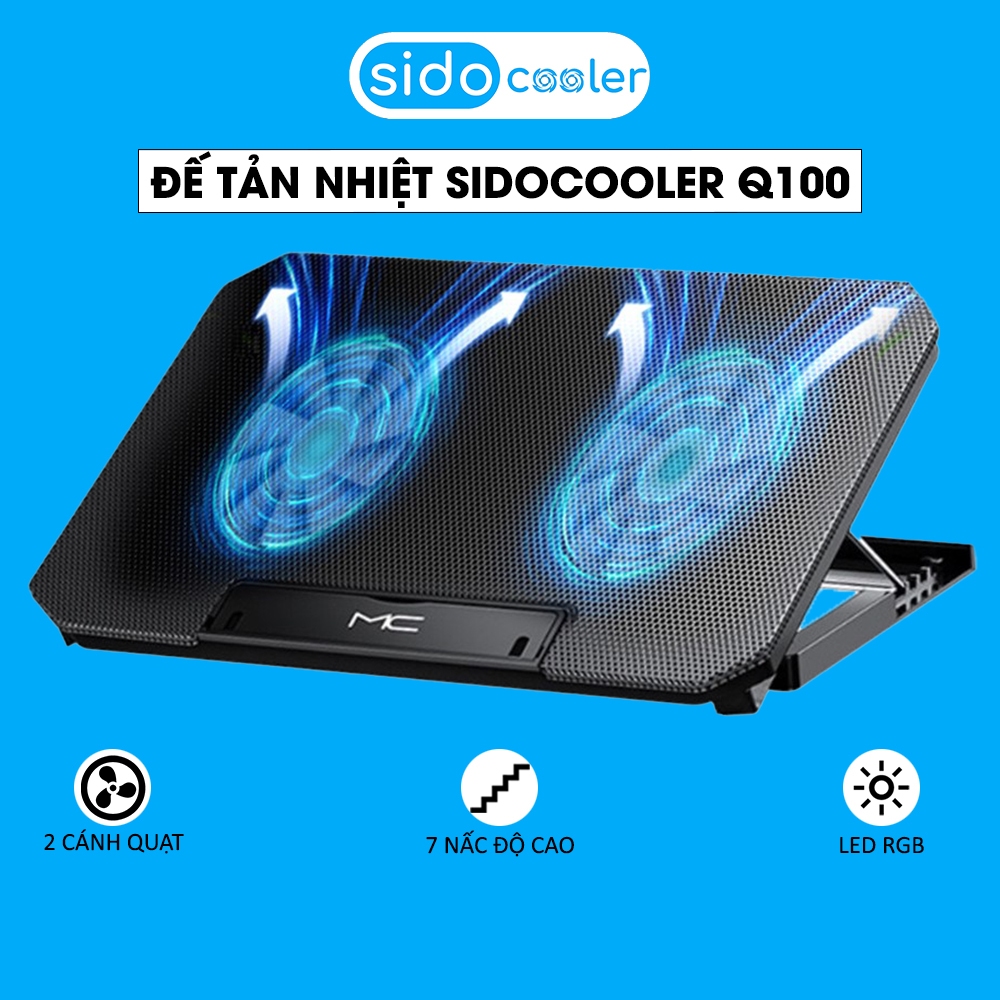 Đế tản nhiệt laptop văn phòng SIDOCOOLER Q100 làm mát nhanh chơi game mượt mà không gây tiếng ồn quạt kép siêu mạnh