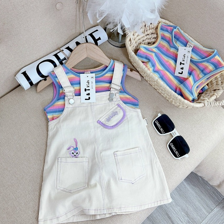 Set Yếm Váy Kaki Thỏ Kèm Áo Kaki Cho Bé Gái WOWKIDS, Set Áo Len Kèm Yếm Thỏ Phong Cách Hàn Quốc