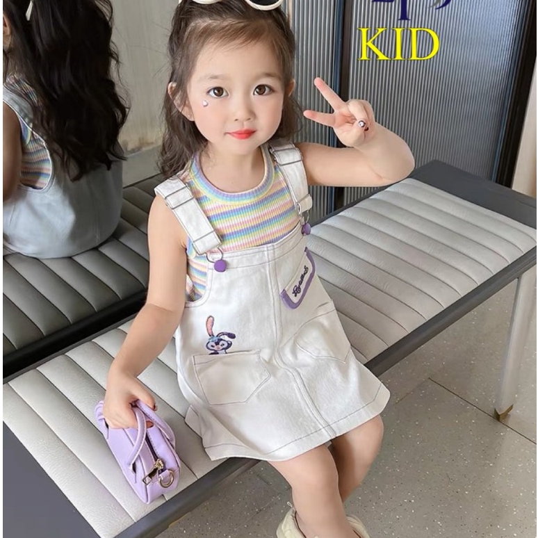 Set Yếm Váy Kaki Thỏ Kèm Áo Kaki Cho Bé Gái WOWKIDS, Set Áo Len Kèm Yếm Thỏ Phong Cách Hàn Quốc