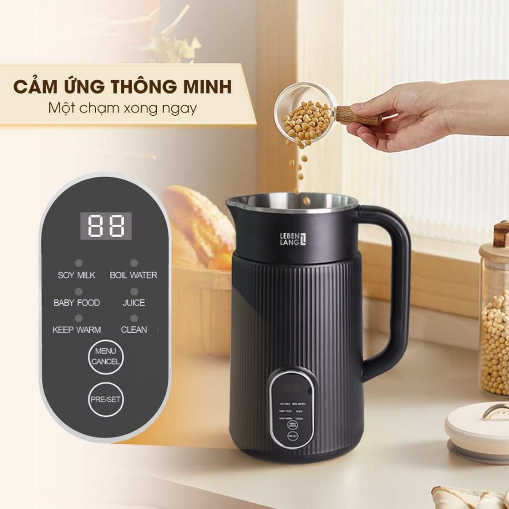 Máy làm sữa hạt đa năng Lebenlang LBL1589, làm sữa nhanh trong 25 phút, công suất 600W, 1L, bảo hành 2 năm - chính hãng