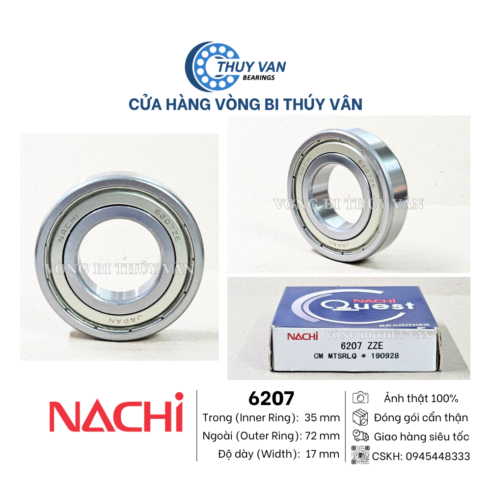 Vòng bi bạc đạn hạt tròn, cầu 6200 6201 6202 6203 6204 6205 6206 6207 6208 6209 hãng NACHI Nhật