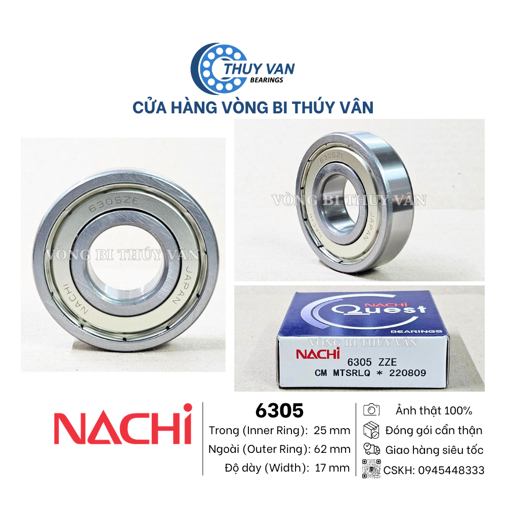 Vòng bi bạc đạn hạt tròn, cầu 6300 6301 6302 6303 6304 6305 hãng NACHI Nhật Bản