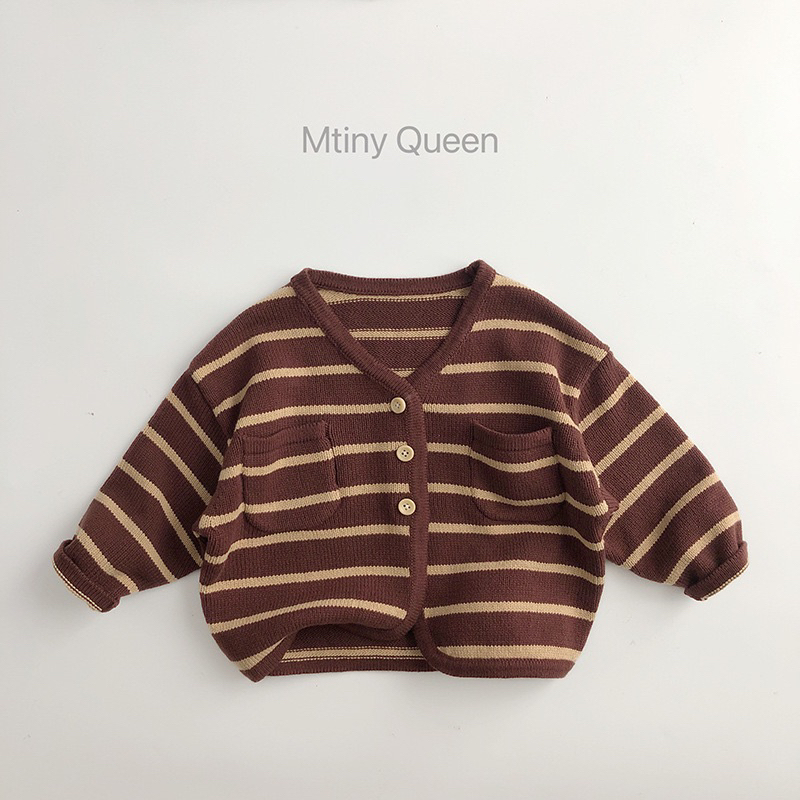 Cardigan Kẻ Nâu Chất Len Mềm Đẹp Cho Bé