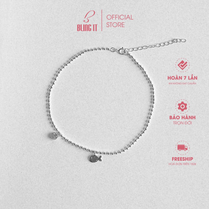 Lắc chân bạc nữ 925 BLING IT kiểu dáng basic họa tiết con cá BILC021