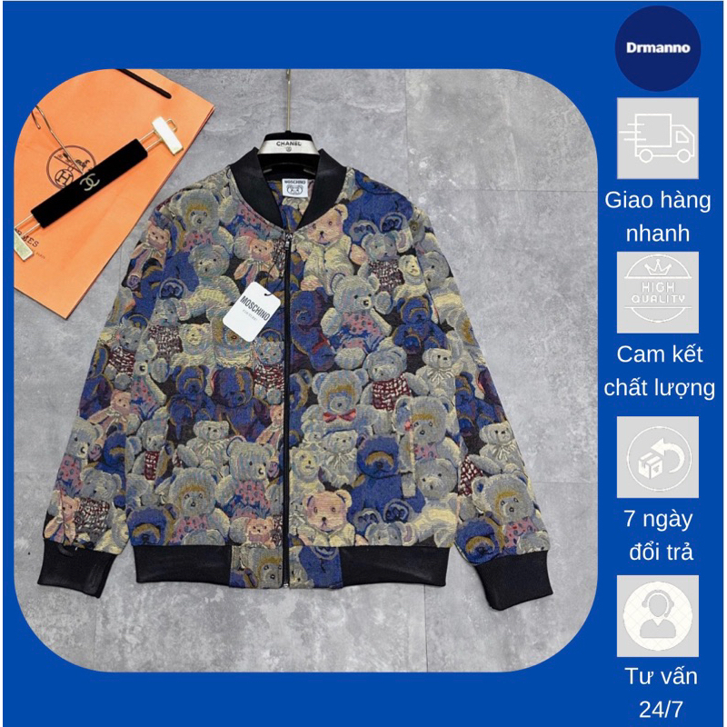 Áo Khoác Bomber Mochino Hoạ Tiết Gấu 2 Lớp Siêu Đẹp-Áo Bomber Gấu Nam Nữ Hàng Đẹp Hottrend 2023