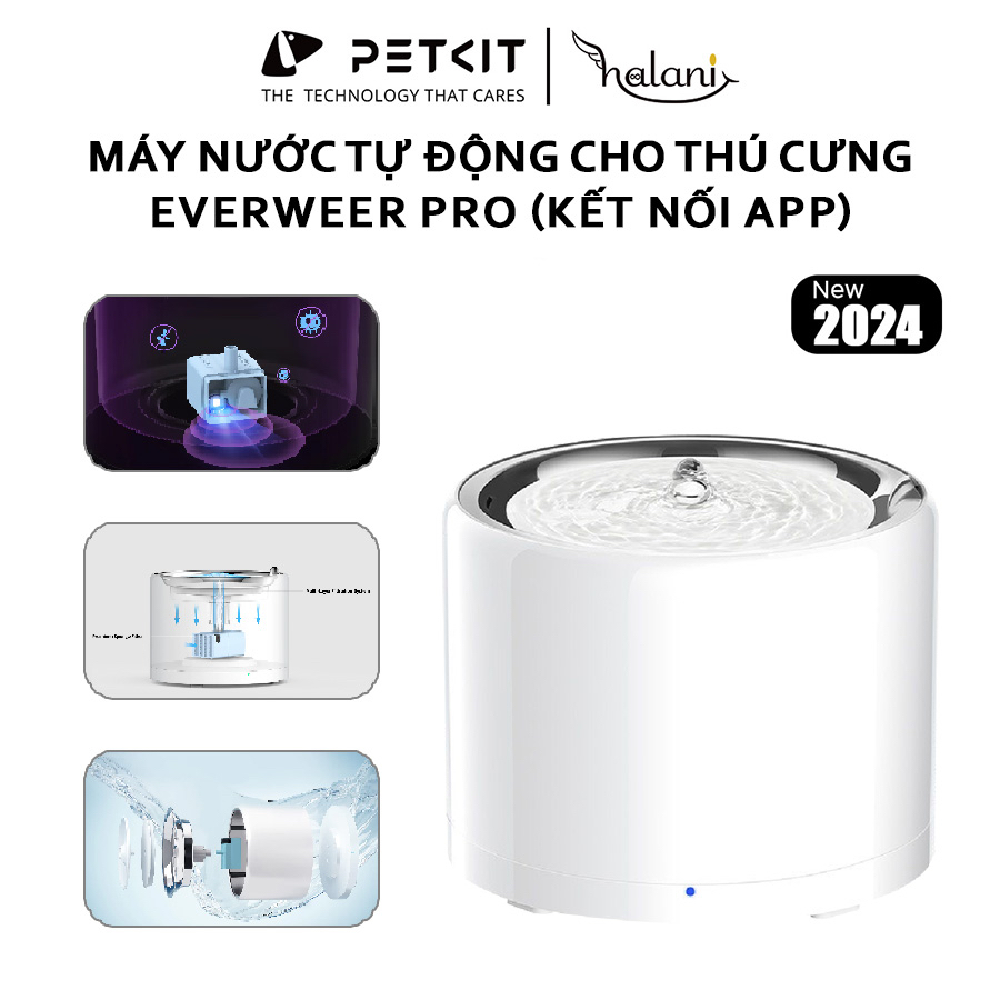 Máy Uống Nước Cho Mèo Petkit, Máy Lọc Nước Không Dây Everweer Pro Kết Nối App