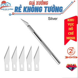  Dao điêu khắc , dao trổ cán bạc, kèm 5 lưỡi dự phòng, Dao khắc hình trang trí đa năng chuyên dụng